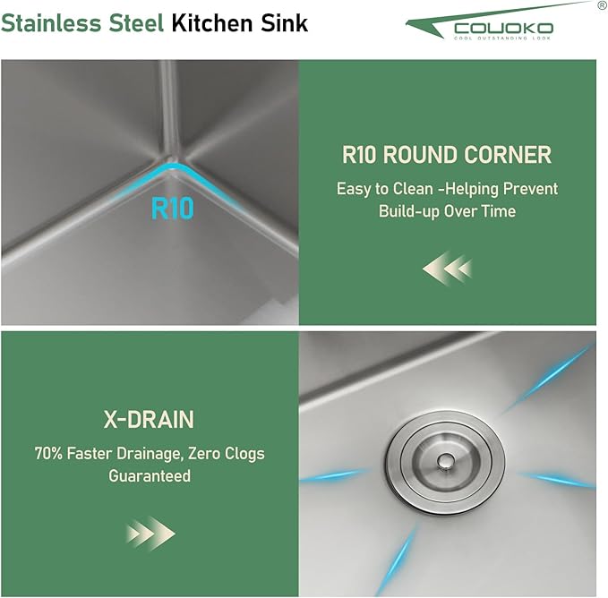 33x22 Drop In Kitchen Sink with Faucet Combo16 Gauge Stainless Steel Single Bowl Kitchen Sink Large Deep Round Corner Handmade Topmount Overmount Basin Kitchen Sinks