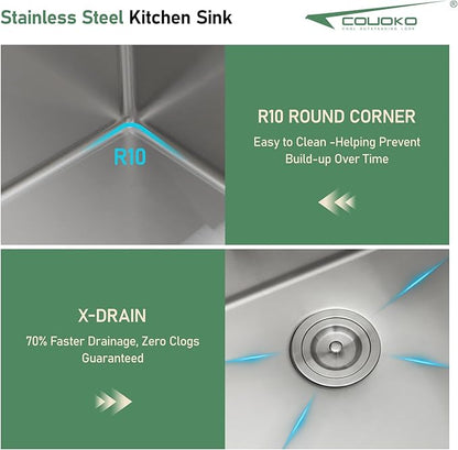 Drop In Kitchen Sink with Faucet Combo 25x22 Drop In 16 Gauge Stainlee Steel Single Bowl Workstation Kitchen Sinks Large Deep Round Corner Handmade Overmount Topmount Sink Basin