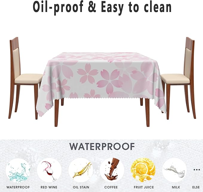 Cherry Blossom Square Tablecloths Pink Flowers Japanese Spring Floral Tablecloth Dining Table Cloth Table Cover for Home Kitchen Dining Room Outdoor Camping Party Picnic 60x60 Inch
