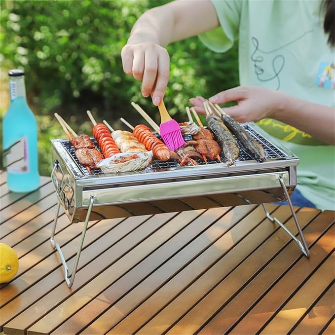 Portable Charcoal Grill for Camping BBQ Grills, Outdoor Barbecue Grill Stainless Steel Folding Barbecue Stove, Lightweight Camping Grill with Detachable Rack,40 * 27 * 17Cm-D