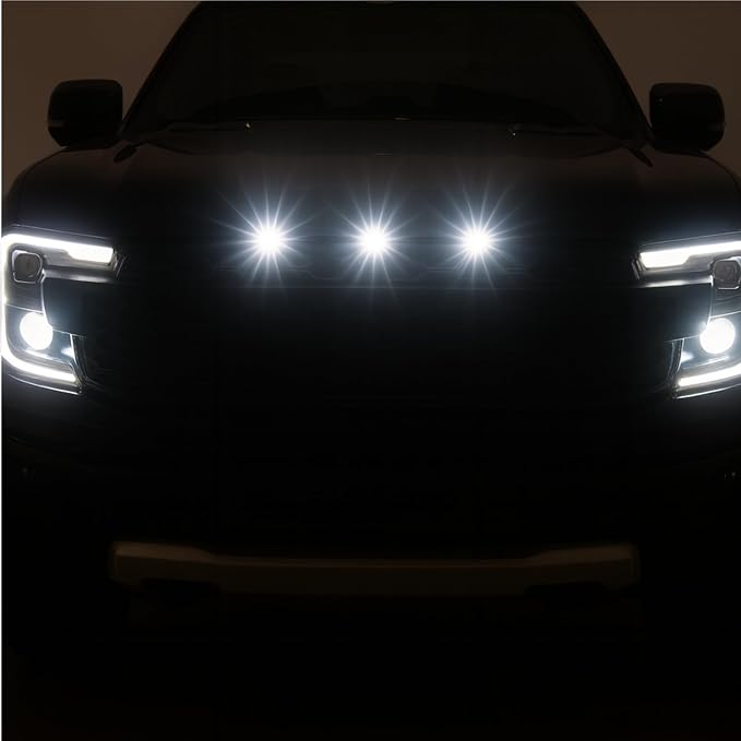 3pc White LED Front Grille Lights Compatible with 2022-2025 Ford Next-Gen Ranger Raptor Trucks, Smoked Lens, Seamlessly Integrates with AUX Switch (White, 3 LED)