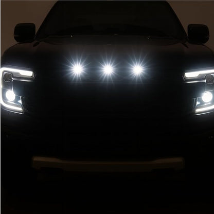 3pc White LED Front Grille Lights Compatible with 2022-2025 Ford Next-Gen Ranger Raptor Trucks, Smoked Lens, Seamlessly Integrates with AUX Switch (White, 3 LED)