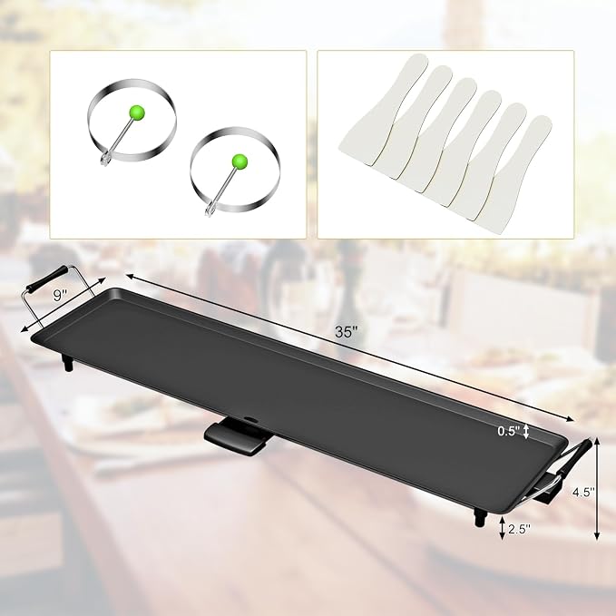 35 Inch 2000W Nonstick Electric Teppanyaki Grill | with Adjustable Temperature & Drip Tray,for Pancake Barbecue,Even heat tube,overheat guard,detachable grease tray