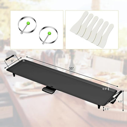 35 Inch 2000W Nonstick Electric Teppanyaki Grill | with Adjustable Temperature & Drip Tray,for Pancake Barbecue,Even heat tube,overheat guard,detachable grease tray
