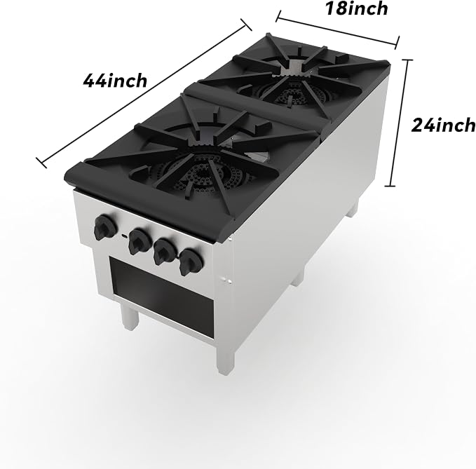 Stainless Steel Stoves,Propane Cooktop with 2 Burners – 180,000 BTU Total Power,Includes Natural Gas Conversion Kit.Commercial Gas Stove with Cabinet for Restaurant and Cafeteria Use.