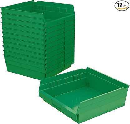 Akro-Mils 30170 Heavy Duty Plastic Shelf Bins, 12"x 11"x 4", Green, 12-Pk | Heavy Duty Nesting Storage Bins for Garage, Closet, Refrigerator, Kitchen, Cabinet, Drawer Organization, Pantry Organization