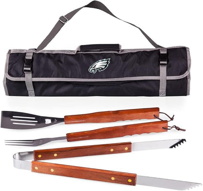 Picnic TIME NFL 3-Piece BBQ Tote & Grill Accessories Set, Outdoor Gril Set with Case, BBQ Spatula, BBQ Fork, and BBQ Tongs, (Black with Gray Accents)