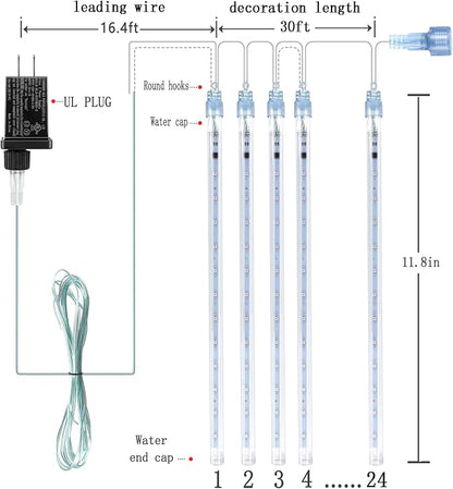 Kwaiffeo Halloween Lights, 24 Tubes Meteor Shower Lights(Equivalent to 3 Sets of 8-Tube) for Halloween Christmas Decorations Outdoor, Multi Color-Purple, Orange, Green and Icicle Blue