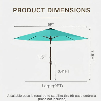 Kingdura 9FT Outdoor Patio Umbrella, Round Market Table Umbrella with Push‑Button Tilt and Crank Lift, 8 Sturdy Metal Ribs, UV50+ Protection Canopy for Backyard, Lawn, Deck, Poolside, Garden (Tiffany blue)