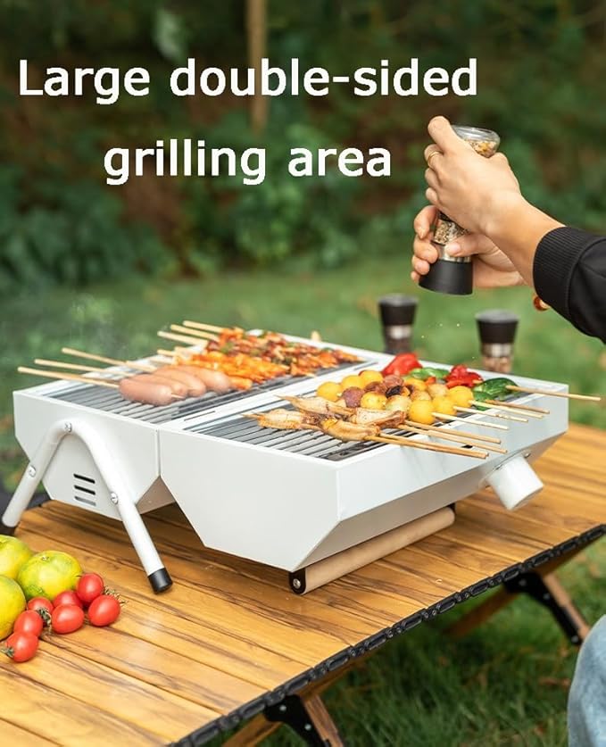 Portable Stainless Steel Barbecue Grill, Dual-Purpose Charcoal Grill for Grilling and Grilling, Suitable for Garden Outdoor Cooking, Barbecue, Camping and Picnic (Color : Black)