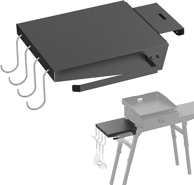 Griddle Side Shelf for Blackstone 17" and 22" Griddle Stand 5013, Griddle Table for Blackstone Griddle Stand with Sideshelf, Tool Hooks, Paper Towel Holder, Fit for 17 22 Inch Propane Table Top