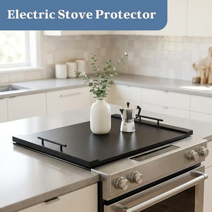 Black Stove Top Cover for Gas & Electric Range | 30"x22" Wooden Noodle Board with Handles | Multi-Layered Wood Kitchen Space Saver