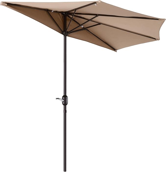 Pure Garden Half Umbrella Outdoor Patio Shade, Beige, 9ft
