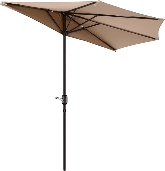 Pure Garden Half Umbrella Outdoor Patio Shade, Beige, 9ft