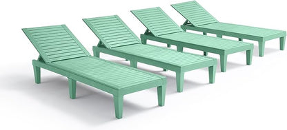 Nestl Sun Tanning Chair - Sage Green Chaise Lounge Chair Outdoor, Lightweight Pool Lounge Chairs Set of 4, Adjustable 5-Position Reclining Lawn Chair, Waterproof Beach Outdoor Lounge Chairs