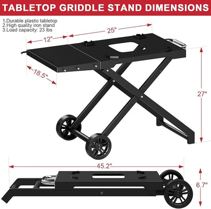Grill Stand for Ninja Woodfire Outdoor OG700 OG800 Series, Portable Folding Grill Table Cart for Ninja Woodfire OG701 OG850 OG951 and OO101 Pizza Oven with Side Table
