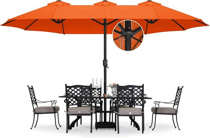 ABCCANOPY 15FT Double-Sided Rectangle Patio Umbrella with Base, Orange | Rectangular Outdoor Table Umbrella with Crank, Heavy Duty Market Umbrella Shade for Garden,Poolside, Lawn, Backyard