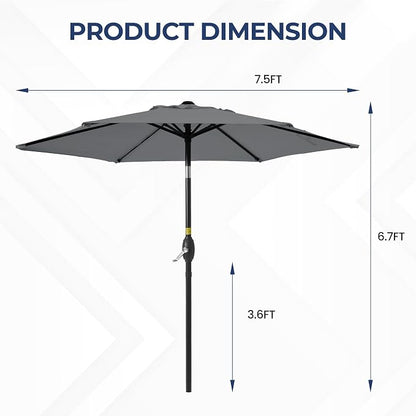 Wisteria Lane Outdoor Patio Umbrella, 7.5' Patio Umbrella, Market Umbrella, Large Outdoor Umbrella, Metal Pole Umbrella with Push Button Tilt and Crank, Polyester Canopy