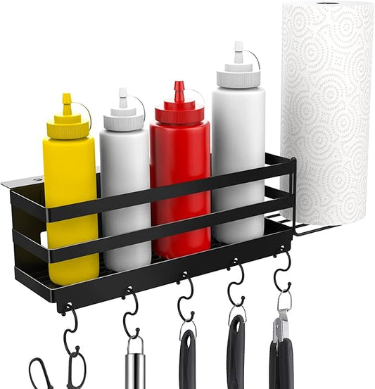 Improved Stainless Steel Griddle Caddy with Wobble-Free Paper Towel Holder for 28"/36" Blackstone Griddles, Space Saving BBQ Accessories Storage Box, Free from Drill Hole&Easy to Install