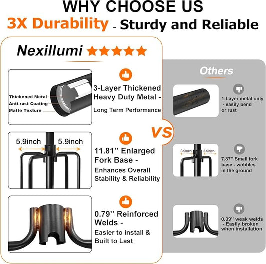 10 Pack String Light Poles for Outside, Upgraded Heavy-Duty Metal Poles for Outdoor String Lights with Fork, Adjustable Lighting Hanging Accessories for Patio Decor Pergola Backyard Garden Decorations