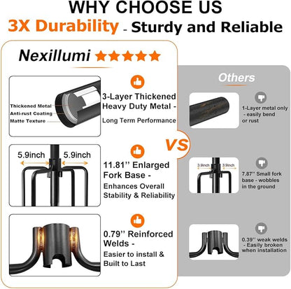 8 Pack String Light Poles for Outside, Upgraded Heavy-Duty Metal Poles for Outdoor String Lights with Fork, Adjustable Lighting Hanging Accessories for Patio Decor Pergola Backyard Garden Decorations