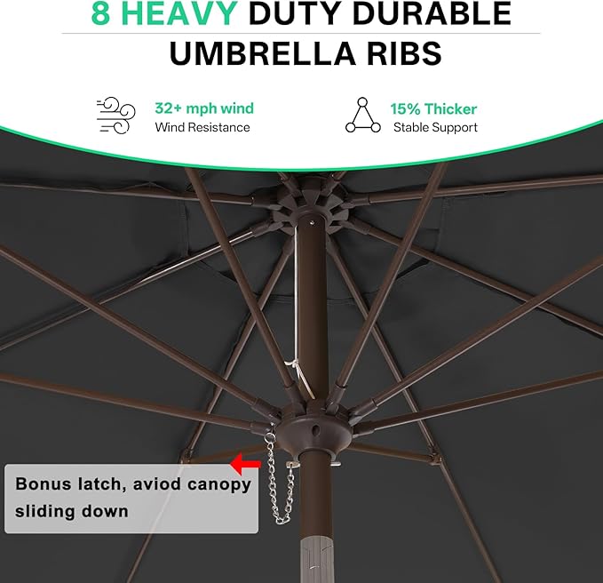 ABCCANOPY 9ft Scalloped Patio Umbrella, Outdoor Table Umbrella with Tilt and Crank, Fiberglass Ribs Deck Umbrella for Patio, Pool, Garden, Picnic (Dark Gray)