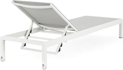 Christopher Knight Home Set of 2 Berton Outdoor Mesh Seat Chaise Lounge Chairs, Patio Adjustable Aluminum Frame Single Lounge Sofa, Poolside/Garden/Backyard Seating, All-Weather Furntiure, Gray+White