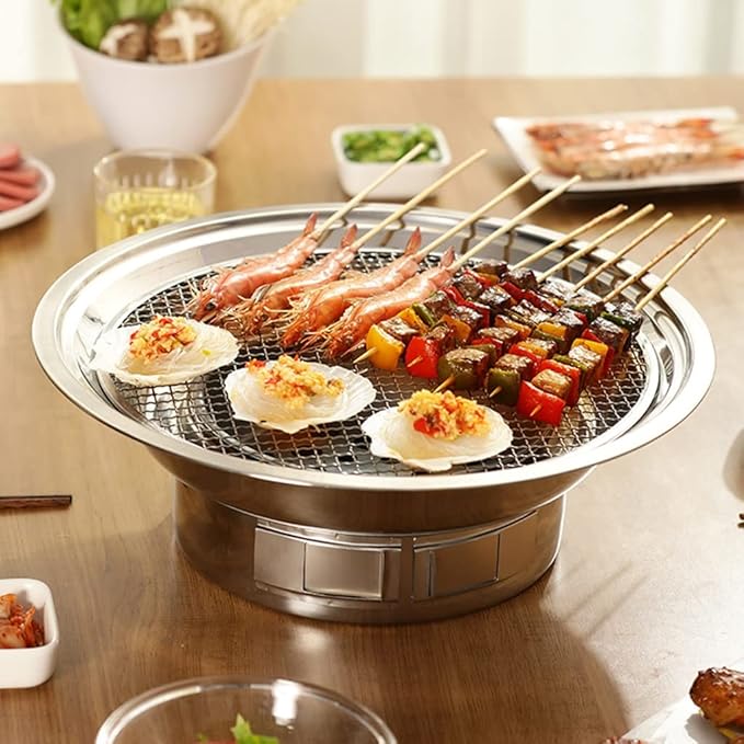 13.8 inches Small Charcoal Grill Portable Stainless Barbecue Stove for Outdoor Camping BBQ Grill Outdoor Cooking (Silver 35 * 12.5cm)