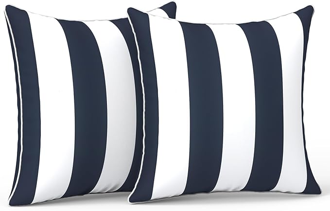 LVTXIII Outdoor Throw Pillow Covers Set of 2, Patio Waterproof Pillow Cases Fade Resistant Accent Pillow Covers for Home and Garden Furniture Decoration, 18"x18", Cabana Navy