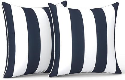 LVTXIII Outdoor Throw Pillow Covers Set of 2, Patio Waterproof Pillow Cases Fade Resistant Accent Pillow Covers for Home and Garden Furniture Decoration, 18"x18", Cabana Navy