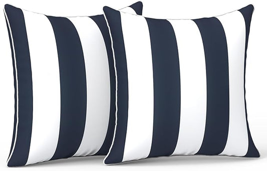 LVTXIII Outdoor Throw Pillow Covers Set of 2, Patio Waterproof Pillow Cases Fade Resistant Accent Pillow Covers for Home and Garden Furniture Decoration, 18"x18", Cabana Navy
