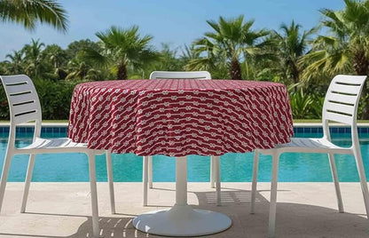 Newbridge Round Vinyl Tablecloth with Flannel Backing, Red Nautical Rope Stripe, 70 Inch, Coastal Striped Indoor Outdoor Wipe Clean Picnic, BBQ and Dining Table Cover