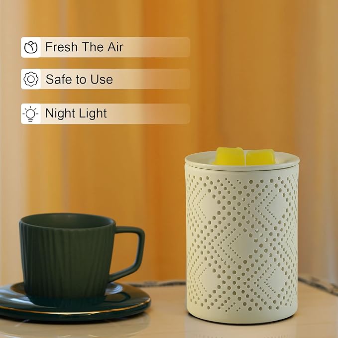 PALANCHY Wax Melt Warmer Ceramic Oil Burner Electric Candle Wax Warmer Burner Melter Fragrance Warmer for Home Office 2 Bulbs Included Gift Box Packaged (Ceramic Diamond) | Ceramic Build Wax Melter With 2 Bulbs 25W & Removable Dish. Oil Warmer Wax Burn...