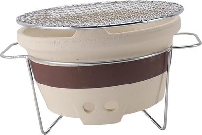 Asixxsix Tabletop Charcoal Grill, 24x24x14.5cm Mini Clay Charcoal Stove Portable Hibachi Grill, Japanese Style Barbecue Stove with Mesh Mat for Indoor Outdoor Camping Picnic