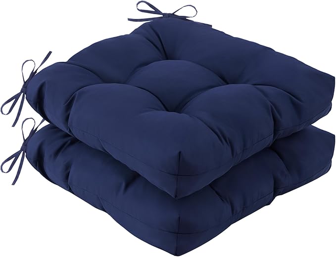 IASEAHK Outdoor Chair Cushions Set of 2, 19" x 19" x 5", Waterproof Outdoor Seat Cushions for Patio Furniture, Fade-Resistant Patio Chair Cushion, Dining Wicker Chair Pads for Porch Garden, Navy Blue