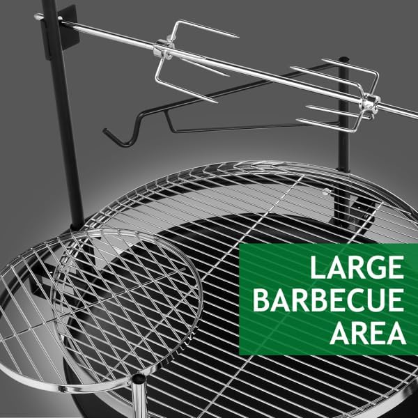 33"L X 33"W X 43"H Charcoal BBQ Grill with Cooking Area, Outdoor Cooking Grill Charcoal Trays Round Iron Spray Grill Black, Travel Grill Camping Outdoor Grill