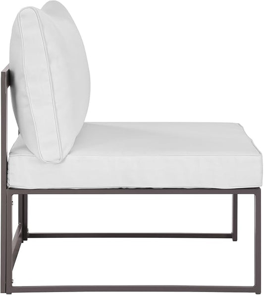 Modway Fortuna Aluminum Outdoor Patio Armless Chair in Brown White