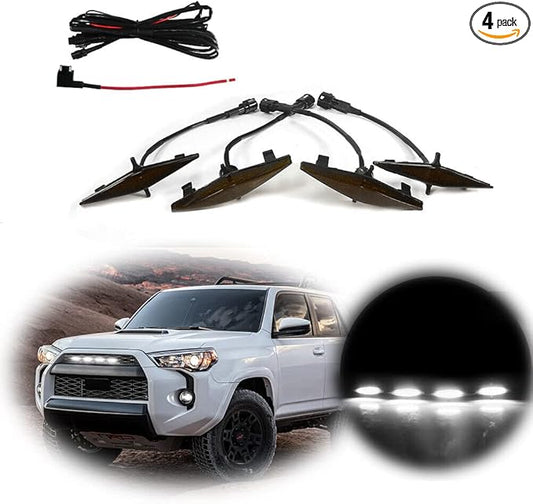 4pcs Smoked Lens White LED Grille Lights Compatible with 2014-2019 Toyota 4Runner TRD Pro Grille SR5 TRD Off-Road Limited TRO Pro