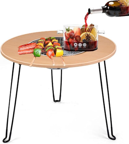 Portable Charcoal Grill for Camping BBQ Grills Outdoor Barbecue Grill Dual Use Grill Rack for Meat and Coffee Table,A-1