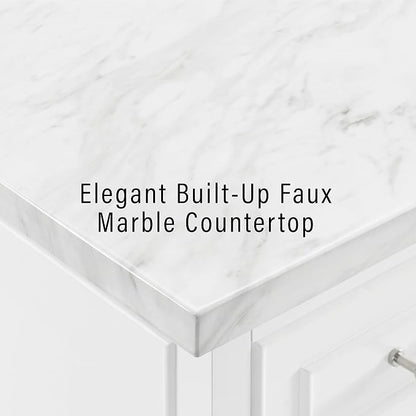 Crosley Furniture Cutler Kitchen Island with Faux Marble Top and X-Back Stools, White/Gray