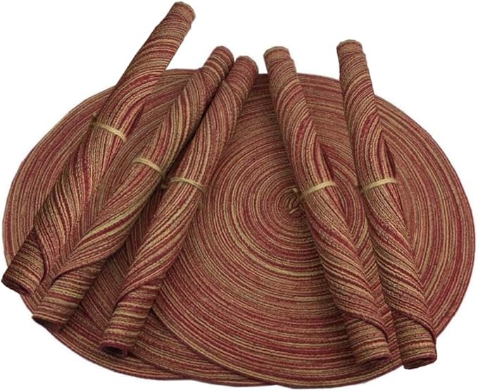 Red-A, Placemats, Round Placemats for Dining Table Set of 8 Woven Heat Resistant Non-Slip Kitchen Table Mats Diameter 14 Inch(Wine)