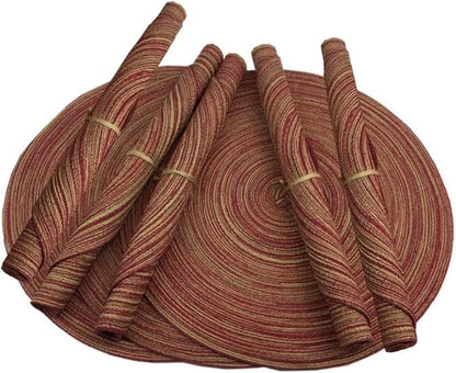 Red-A, Placemats, Round Placemats for Dining Table Set of 8 Woven Heat Resistant Non-Slip Kitchen Table Mats Diameter 14 Inch(Wine)
