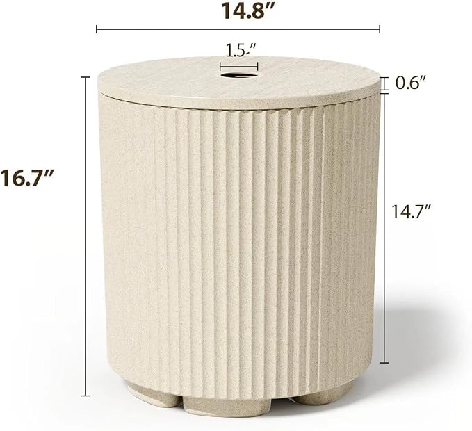 Patio Table for Umbrella, Pool Side Table, 2 Pack, Beige | Adjustable Knob, 1.5Inch Umbrella Hole, All Weather Material