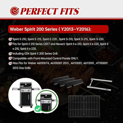 Grill Parts Replacement for Weber Spirit, 7635 Flavor Bars and 69785 Grill Burner Tubes 7637 Grill Grate for Weber Spirit I & II 200 with Front Control, Spirit E210, E220, S210, S220