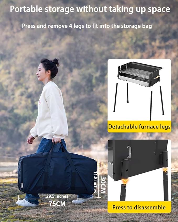 Home Barbecue Grill, Outdoor Smoke-Free Barbecue Charcoal Courtyard Barbecue Grill, Portable Barbecue Grill, Folding Camping Grill,Black