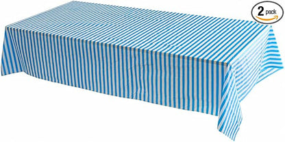 Vpang 2 Pcs Striped Plastic Print Tablecloths Disposable Table Cover Thickened Rectangle Tablecover, Kitchen Picnic Wedding Birthday Party Table Covers, 54"x108" (Blue Stripe)