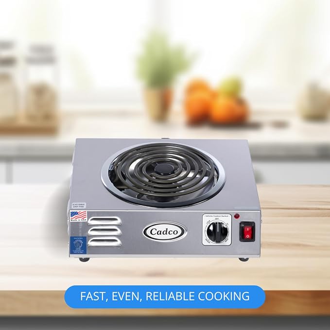 Cadco CSR-3T 14" Portable Electric Hot Plate, 1500W, 120V, Stainless Steel