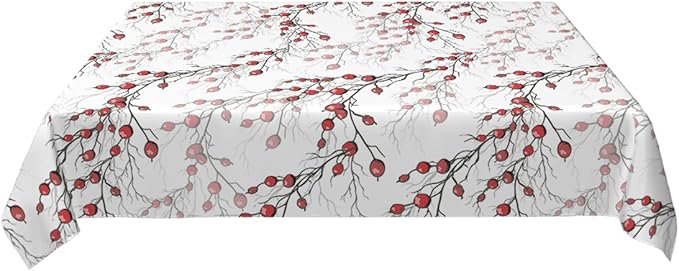 Decorative Rectangle Table Cloths Red Berries of Holly Without Leaf Tablecloth Table Cover for Dining/BBQ/Picnic/Coffee Table 52 X 70 Inches