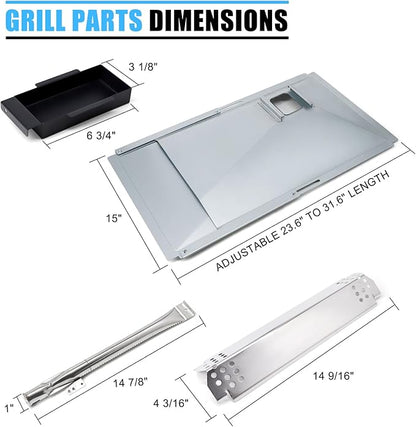 Replacement Parts for Nexgrill 720-0888N 720-0888, Grease Tray Drip Pan & Flame Tamers, Burner Tubes and Ignitor for Nexgrill 5 Burner 720-0888N Gas Grill
