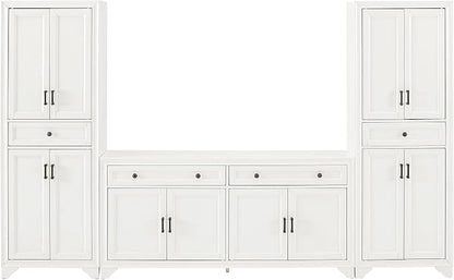 Crosley Furniture Tara 3-Piece Modern Farmhouse Sideboard Buffet Cabinet and Kitchen Storage Pantry Set, Distressed White